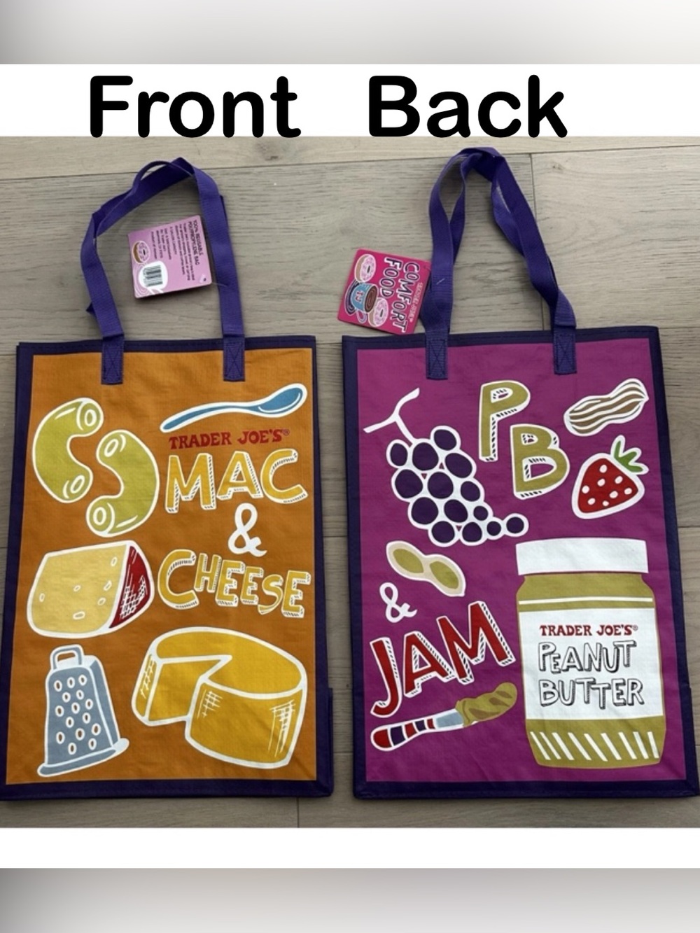 (2) LARGE Navy Trader Joe’s Canvas Tote Bags 🎁  + TJ Poly Bag 📬 SHIPS FAST! - Picture 4 of 9